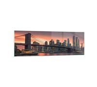 Moderne Impression sur Verre 160x50cm Image Tableau en Verre Decoration Murale Nouveau york pont nuit Grand XXL Tableaux Decoratifs Muraux Chambre Panoramique Deco Cadre Salon Art GAB160x50-4048