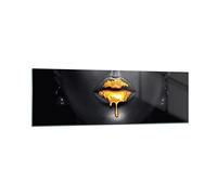 Moderne Impression sur Verre 160x50cm Image Tableau en Verre Decoration Murale Or Bouche Noir Grand XXL Tableaux Decoratifs Muraux Chambre Cuisine Panoramique Deco Cadre Salon Art Wall GAB160x50-4460
