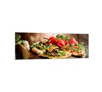 Moderne Impression sur Verre 160x50cm Image Tableau en Verre Decoration Murale Pizza vegetariana italie nourriture Grand XXL Tableaux Decoratifs Chambre Panoramique Deco Salon Art GAB160x50-2540