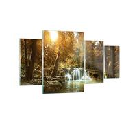 Moderne Impression sur Verre 160x90cm Image Tableau en Verre Decoration Murale parc cascade eau Grand XXL Tableaux Decoratifs Muraux Chambre Triptyque 4 parties Deco Cadre Salon Art GDL160x90-3789