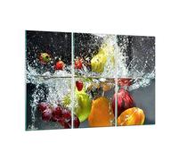 Moderne Impression sur Verre 165x110cm Image Tableau en Verre Decoration Murale Fruits eau éclaboussures nourriture Grand XXL Tableaux Decoratifs Triptyque 3 parties Deco Salon Art GCE165x110-2972