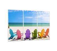 Moderne Impression sur Verre 165x110cm Image Tableau en Verre Decoration Murale Sunbed rivage Floride Été Grand XXL Tableaux Decoratifs Chambre Triptyque 3 parties Deco Salon Art GCE165x110-3160