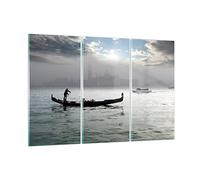 Moderne Impression sur Verre 165x110cm Image Tableau en Verre Decoration Murale Venise Italie Ville Eau Grand XXL Tableaux Decoratifs Muraux Chambre Triptyque 3 parties Deco Salon Art GCE165x110-2669