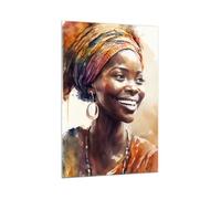 Moderne Impression sur Verre 70x100cm Image Tableau en Verre Decoration Murale Donna Afroamericano Ritratto Grand Tableaux Decoratifs Muraux Chambre Cuisine Vertical Deco Salon Art Wall GPA70x100-5767