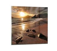 Moderne Impression sur Verre 70x70cm Image Tableau en Verre Decoration Murale Plage nuages soir côte Grand Tableaux Decoratifs Muraux Chambre Cuisine Carré Deco Cadre Salon Art Wall GAC70x70-2527