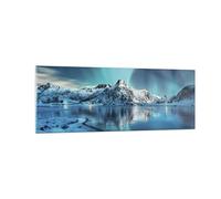 Moderne Impression sur Verre Aube Polaire Montagnes Image Tableau en Verre Decoration Murale 140x50cm Deco Cadre Salon Chambre Panoramique Grand XXL Tableaux Decoratifs Muraux Art GAB140x50-4196