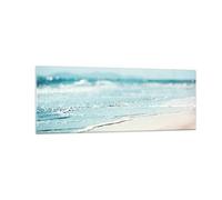 Moderne Impression sur Verre Bord Vague Eau Image Tableau en Verre Decoration Murale 140x50cm Deco Cadre Salon Chambre Cuisine Panoramique Grand XXL Tableaux Decoratifs Muraux Art Wall GAB140x50-5084