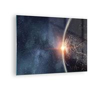 Moderne Impression sur Verre Cosmos Terre Soleil Image Tableau en Verre Decoration Murale 70x50cm Deco Cadre Salon Chambre Cuisine Horizontal Petit Tableaux Decoratifs Muraux Art Wall GAA70x50-4343