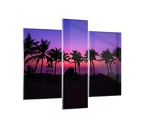 Moderne Impression sur Verre Coucher de soleil crépuscule soleil paume Image Tableau en Verre Decoration Murale 95x80cm Deco Salon Triptyque 3 parties Grand Tableaux Decoratifs Art GCB95x80-2788
