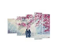 Moderne Impression sur Verre Couple Paris Arbre Image Tableau en Verre Decoration Murale 100x60cm Deco Cadre Salon Chambre Triptyque 5 parties Grand Tableaux Decoratifs Muraux Art GEG100x60-4211