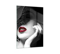 Moderne Impression sur Verre donna faccia labbra Image Tableau en Verre Decoration Murale 50x70cm Deco Salon Chambre Cuisine Vertical Petit Tableaux Decoratifs Muraux Art Wall Decor GPA50x70-3618