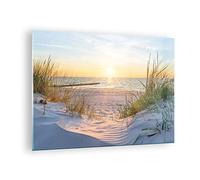 Moderne Impression sur Verre dune plage mer Image Tableau en Verre Decoration Murale 70x50cm Deco Cadre Salon Chambre Cuisine Horizontal Petit Tableaux Decoratifs Muraux Art Wall Decor GAA70x50-3989