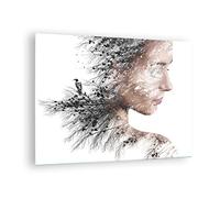 Moderne Impression sur Verre Femme Double Exposition Image Tableau en Verre Decoration Murale 70x50cm Deco Cadre Salon Chambre Cuisine Horizontal Petit Tableaux Decoratifs Muraux Art GAA70x50-4338