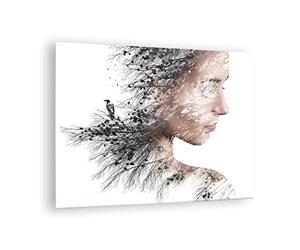 Moderne Impression sur Verre Femme Double Exposition Image Tableau en Verre Decoration Murale 70x50cm Deco Cadre Salon Chambre Cuisine Horizontal Petit Tableaux Decoratifs Muraux Art GAA70x50-4338
