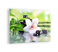 Moderne Impression sur Verre fleur d'orchidée Image Tableau en Verre Decoration Murale 70x50cm Deco Cadre Salon Chambre Cuisine Horizontal Petit Tableaux Decoratifs Muraux Art Wall Decor GAA70x50-3659