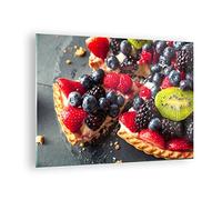 Moderne Impression sur Verre Gâteau dessert fruit fraise Image Tableau en Verre Decoration Murale 70x50cm Deco Cadre Salon Chambre Cuisine Horizontal Petit Tableaux Decoratifs Muraux Art GAA70x50-2871