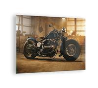 Moderne Impression sur Verre Harley-Davidson Moto Moteur Image Tableau en Verre Decoration Murale 70x50cm Deco Cadre Salon Chambre Cuisine Horizontal Petit Tableaux Decoratifs Muraux Art GAA70x50-4233