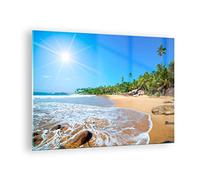 Moderne Impression sur Verre Île paysage maledivy liberté Image Tableau en Verre Decoration Murale 70x50cm Deco Cadre Salon Chambre Horizontal Petit Tableaux Decoratifs Muraux Art GAA70x50-2391