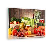 Moderne Impression sur Verre La nourriture les légumes le brocoli la viande Image Tableau en Verre Decoration Murale 70x50cm Deco Salon Chambre Horizontal Petit Tableaux Decoratifs Art GAA70x50-3182