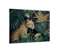 Moderne Impression sur Verre Léopard Jungle Tropical Image Tableau en Verre Decoration Murale 70x50cm Deco Cadre Salon Chambre Cuisine Horizontal Petit Tableaux Decoratifs Muraux Art GAA70x50-5720