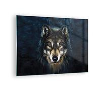 Moderne Impression sur Verre Loup Sombre Graphiques Image Tableau en Verre Decoration Murale 70x50cm Deco Cadre Salon Chambre Cuisine Horizontal Petit Tableaux Decoratifs Muraux Art Wall GAA70x50-4845