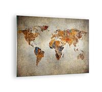 Moderne Impression sur Verre Monde Carte Continents Géographie Image Tableau en Verre Decoration Murale 70x50cm Deco Cadre Salon Chambre Horizontal Petit Tableaux Decoratifs Muraux Art GAA70x50-2783