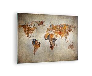 Moderne Impression sur Verre Monde Carte Continents Géographie Image Tableau en Verre Decoration Murale 70x50cm Deco Cadre Salon Chambre Horizontal Petit Tableaux Decoratifs Muraux Art GAA70x50-2783