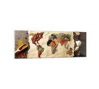 Moderne Impression sur Verre Monde Carte Épices couleurs Image Tableau en Verre Decoration Murale 90x30cm Deco Cadre Salon Chambre Panoramique Petit Tableaux Decoratifs Muraux Art GAB90x30-2832
