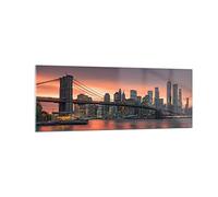 Moderne Impression sur Verre Nouveau york pont nuit Image Tableau en Verre Decoration Murale 140x50cm Deco Cadre Salon Chambre Panoramique Grand XXL Tableaux Decoratifs Muraux Art GAB140x50-4048