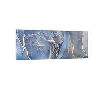 Moderne Impression sur Verre Or bleu peinture Image Tableau en Verre Decoration Murale 140x50cm Deco Cadre Salon Chambre Cuisine Panoramique Grand XXL Tableaux Decoratifs Muraux Art GAB140x50-5029