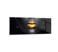 Moderne Impression sur Verre Or Bouche Noir Image Tableau en Verre Decoration Murale 140x50cm Deco Cadre Salon Chambre Cuisine Panoramique Grand XXL Tableaux Decoratifs Muraux Art Wall GAB140x50-4460