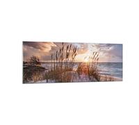Moderne Impression sur Verre Ouest sur la plage Image Tableau en Verre Decoration Murale 140x50cm Deco Cadre Salon Chambre Cuisine Panoramique Grand XXL Tableaux Decoratifs Muraux Art GAB140x50-4710