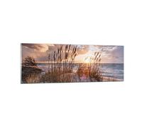 Moderne Impression sur Verre Ouest sur la plage Image Tableau en Verre Decoration Murale 90x30cm Deco Cadre Salon Chambre Cuisine Panoramique Petit Tableaux Decoratifs Muraux Art Wall GAB90x30-4710