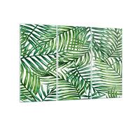 Moderne Impression sur Verre palmier feuille vert Image Tableau en Verre Decoration Murale 105x70cm Deco Cadre Salon Chambre Triptyque 3 parties Grand Tableaux Decoratifs Muraux Art GCE105x70-3777