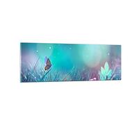 Moderne Impression sur Verre papillon prairie fleur Image Tableau en Verre Decoration Murale 90x30cm Deco Cadre Salon Chambre Cuisine Panoramique Petit Tableaux Decoratifs Muraux Art GAB90x30-4077