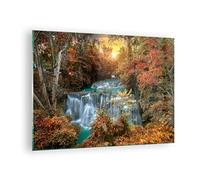 Moderne Impression sur Verre parc cascade eau Image Tableau en Verre Decoration Murale 70x50cm Deco Cadre Salon Chambre Cuisine Horizontal Petit Tableaux Decoratifs Muraux Art Wall Decor GAA70x50-3995