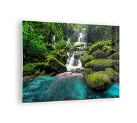 Moderne Impression sur Verre parc cascade eau Image Tableau en Verre Decoration Murale 70x50cm Deco Cadre Salon Chambre Cuisine Horizontal Petit Tableaux Decoratifs Muraux Art Wall Decor GAA70x50-3754