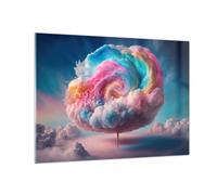 Moderne Impression sur Verre Pastel Des Nuages Sucré Image Tableau en Verre Decoration Murale 70x50cm Deco Cadre Salon Chambre Cuisine Horizontal Petit Tableaux Decoratifs Muraux Art GAA70x50-6013