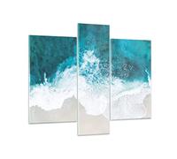 Moderne Impression sur Verre Photographie Aérienne Plage Vague Image Tableau en Verre Decoration Murale 95x80cm Deco Salon Chambre Triptyque 3 parties Grand Tableaux Decoratifs Art GCB95x80-4686