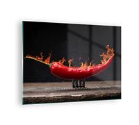 Moderne Impression sur Verre Piment paprika organique agriculture Image Tableau en Verre Decoration Murale 70x50cm Deco Salon Chambre Horizontal Petit Tableaux Decoratifs Muraux Art GAA70x50-3193