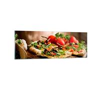 Moderne Impression sur Verre Pizza vegetariana italie nourriture Image Tableau en Verre Decoration Murale 90x30cm Deco Salon Chambre Panoramique Petit Tableaux Decoratifs Muraux Art GAB90x30-2540