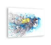 Moderne Impression sur Verre Plongeur Poissons Illustration passe-temps Image Tableau en Verre Decoration Murale 70x50cm Deco Salon Chambre Horizontal Petit Tableaux Decoratifs Art GAA70x50-2982