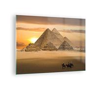 Moderne Impression sur Verre Pyramide egypte désert Image Tableau en Verre Decoration Murale 70x50cm Deco Cadre Salon Chambre Cuisine Horizontal Petit Tableaux Decoratifs Muraux Art Wall GAA70x50-2196