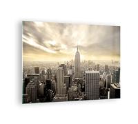 Moderne Impression sur Verre Ville Gratte-ciel Manhattan New York Image Tableau en Verre Decoration Murale 70x50cm Deco Salon Chambre Horizontal Petit Tableaux Decoratifs Muraux Art GAA70x50-2630