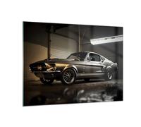 Moderne Impression sur Verre Voiture De Sport Rétro Classique Image Tableau en Verre Decoration Murale 70x50cm Deco Cadre Salon Chambre Horizontal Petit Tableaux Decoratifs Muraux Art GAA70x50-5779