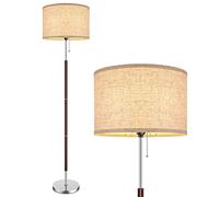 Moderne Lampadaire Salon, Luminaire de Sol Chromé avec abat-jour Textile Lampes sur Pied Classiques Interrupteur à tirette Lampe de lecture E27 Abat-jour en lin Tissu Lumière de lampadaire pour Salon