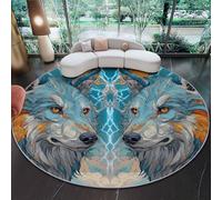 Moderne Lavable Rond Tapis à Poils Ras - Dessin Animé Éclair Loup Nuage Imprimé Doux Antidérapant Bleu Tapis pour Salon Couloir Chambre Bureau Cuisine, 160 cm Rond Mince Moquette