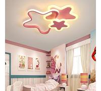 Moderne LED Plafonnier Enfant Fille Garçon Chambre Lumière Suspension Dimmable avec télécommande étoile forme Design Acrylique Deco Plafond Luminaire pour Restaurant Salon Cuisine Ø52*H6cm (Rose)