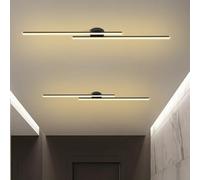 Moderne LED Plafonnier Long Linéaire Lampe de Plafond Aluminium + Fer Intérieur Luminaire Plafonnier Minimaliste Parallèle Design Décoration pour Couloir Bureau Cuisine (120cm,Noir Lumière Chaude)