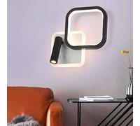 Moderne LED-Wandleuchte für den Innenbereich mit Schalter, Schwarze + weiße Wandlampe, 350 ° + 90 ° Drehung, minimalistisches quadratisches/rundes Design für Schlafzimmer, Wohnzimmer, Esszimmer